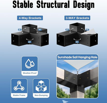 Pergola Bracket Kit, Pergola Kit for 4"x 4" (Actual 3.5" X 3.5") Lumber | Rust-Proof & Heavy Duty Gazebo Hardware Kits with 3-Way & 4-Way , DIY Pergola Brackets for Patio Backyard Outdoor Pergola