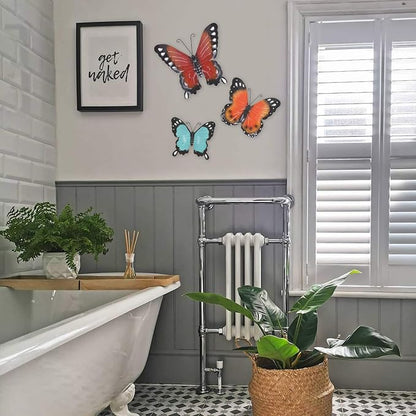EASICUTI Metal Butterfly Wall Decor Butterfly Wall Art Hanging Sculpture for Indoor Outdoor Home Bathroom Living Room Bedroom Or Porch Patio Fence Orange Red Blue Set of 3