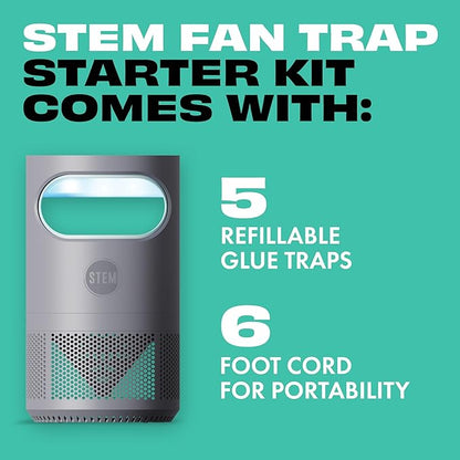 STEM Flying Insect Fan Trap for Indoor Bug Control, Attracts Mosquitoes, Fruit Flies, and House Flies, Plug-in Fan with UV Light, Starter Kit Includes 2 Device and 10 Glue Traps