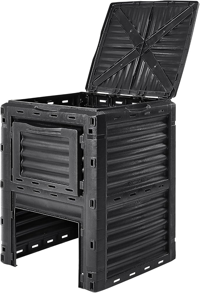VEVOR Garden Compost Bin 80 Gallon, BPA Free Composter, Large Capacity Outdoor Composting Bin with Top Lid and Bottom Door, Easy Assembling, Lightweight, Fast Creation of Fertile Soil