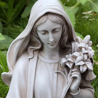 Grace4Joy Virgin Mary Statue Outdoor, 24 Inches Blessed Mother Mary Garden Statue, Rustic Saint Mary Holding Lilies Outdoor Sculpture for Home Yard Patio Lawn Hallway Decor