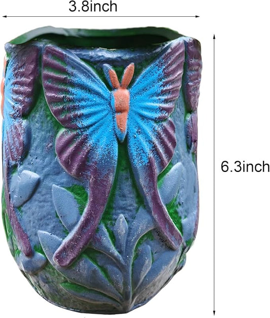 6.3 inch Green Ceramic Flower Pot with Butterfly Patterns,Indoor Outdoor Planter for Succulents Plants, Modern Home Garden Decor