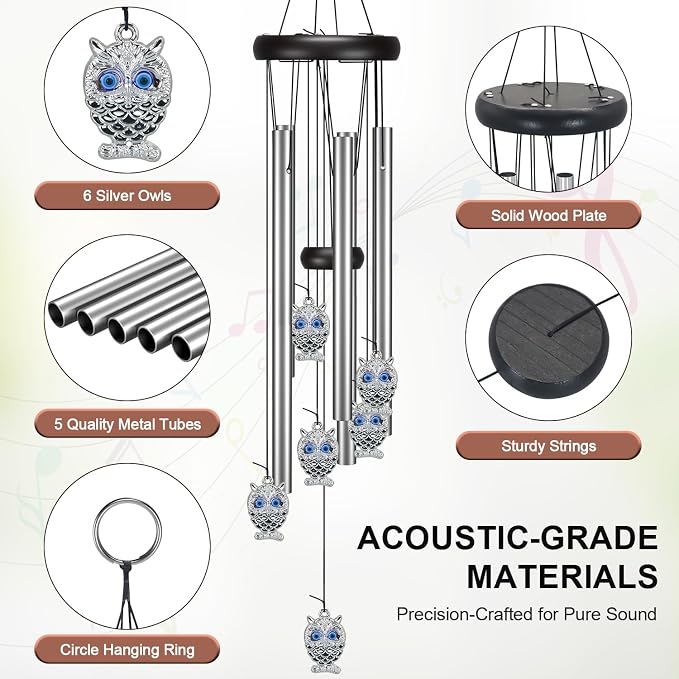 Virekm Small Wind Chimes, House Warming Gifts for Women, New Home Gift Men, Outdoor Gifts for Neighbor, Windchimes for Patio Decoration, Garden Decor for Outside, Zen Decor Yard (Blue Evil Eye Owl)
