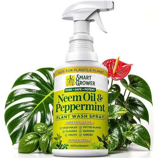 Neem Oil Spray for Plants with Peppermint Oil, Natural Plant Wash Made for Indoor and Outdoor Plants Smart Grower 32oz Easy Ready to Use Spray