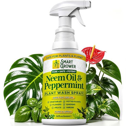 Neem Oil Spray for Plants with Peppermint Oil, Natural Plant Wash Made for Indoor and Outdoor Plants Smart Grower 32oz Easy Ready to Use Spray