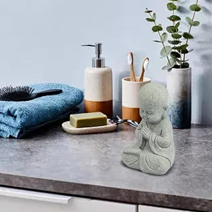 Meditating Buddha Statue Figurine | Zen Decor Sandstone Small Garden Monk Sculpture Indoor/Outdoor Decor for Home