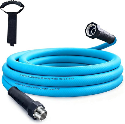 Cupohus RV Water Hose 15FT with Strain Relief Ends, Kink-Resistant Drinking Water Hose, 5/8''ID Potable Food Grade Hose with Storage Strap for RV, Marine, Camper, Truck, Car, Garden