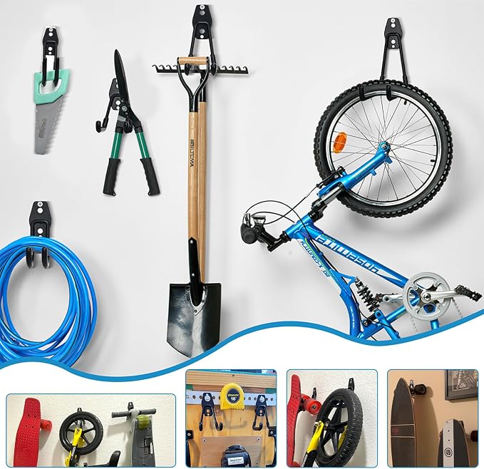 GeeWatom Garage Storage Utility Hooks，Garage Garden Tool Organizer，Steel Wall Mount Hooks, Garden Small U Hooks (6 Pack-Black)