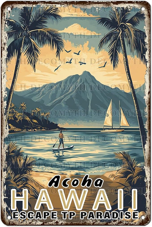Vintage Tin Sign Aloha Hawaii Tin Sign for Cafes Bar Club Wall Decor 12 * 8inch