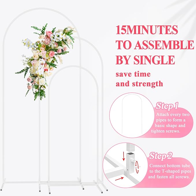 Wokceer Wedding Arch Stand Set of 3 6FT, 5FT, 4FT White Metal Arch Stand for Wedding Ceremony Birthday Party Baby Shower Garden Arch Decoration