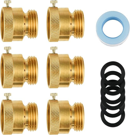 SUNGATOR 6-Pack Vacuum Breakers, 3/4'' Anti Siphon Valve Outside Faucet, 3/4 Inch GHT Hose Bib Backflow Preventer for Outdoor Faucet, Brass 3/4'' Hose Bib Anti-Backflow Vacuum Breakers for Garden Hose