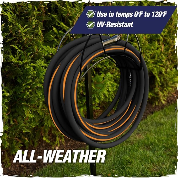 RUGGED RHINO Heavy Duty Garden Hose 75ft x 5/8in, Anti-Kink and Leakproof, Durable 4-Layer Construction, 500 PSI Burst, All Weather Outdoor Watering for Lawn, Garden, Flowers, Black and Orange