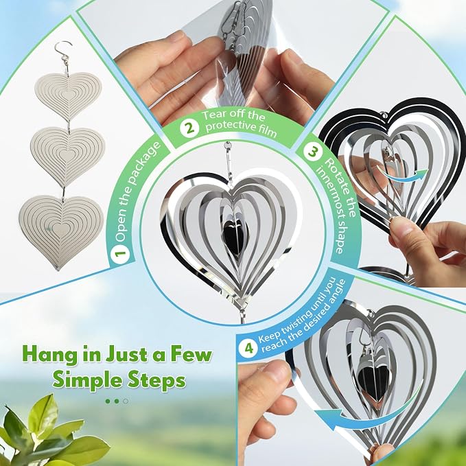 Bird Deterrents for Outside, 12 Discs Stainless Steel 3D Wind Spinners Garden Decor, 4 Sets Reflective Bird Scare Devices to Keep Woodpeckers, Pigeons Away from Patio, Balcony, Porch, Deck