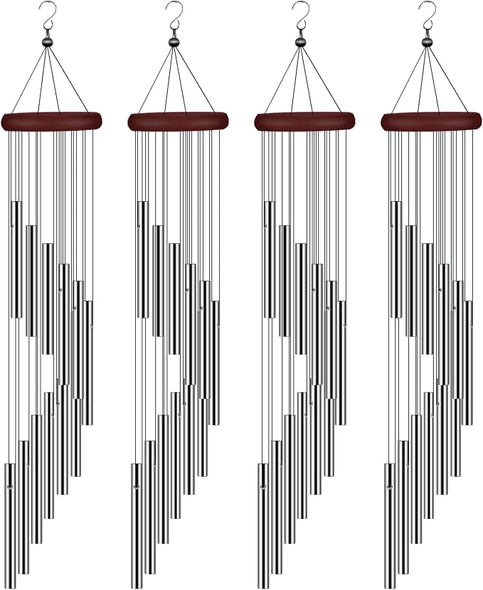 4 Pack Wind Chimes for Outside, Sympathy Wind Chimes Outdoor Clearance with 12 Aluminum Alloy Tubes and Hook, Memorial Windchime Gift Decoration for Home, Patio, Garden, Outdoor