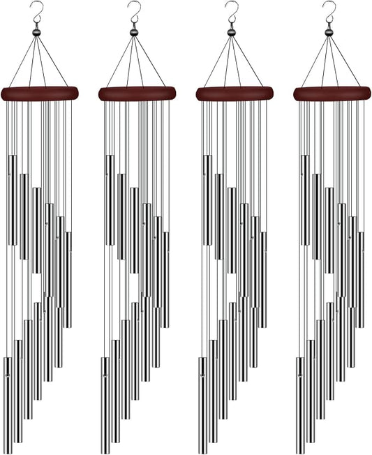 4 Pack Wind Chimes for Outside, Sympathy Wind Chimes Outdoor Clearance with 12 Aluminum Alloy Tubes and Hook, Memorial Windchime Gift Decoration for Home, Patio, Garden, Outdoor