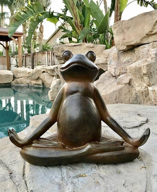 Ebros Gift Rustic Zen Meditation Contented Yoga Frog Garden Statue Meditating Buddha Frog Wisdom Koan Decorative Sculpture 14" Long