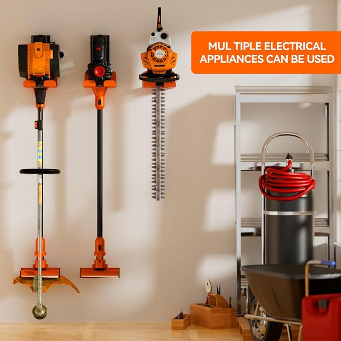 JNIHEEP Garage Organizer Trimmer Rack, Garden Power Tool Hanger Weed Whackers Holder Wall Mounted for Grass Trimmer, Hedge Trimmer, Garage Trimmer, Garden Tools,3 Pack(Orange)