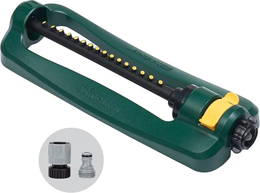 Melnor 65148AMZ Turbo Oscillating Sprinkler, Covers Up to 2,800 Sq. Ft., Adjustable Watering Range, InfinityDrive Turbo Motor, Quick Connect Bundle, Green, Yellow