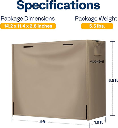 VIVOHOME 4ft Firewood Log Rack Cover, Heavy Duty 600D Oxford, Double Layer Outdoor Weather Resistant Fire Wood Storage Holder Cover with Zipper and Hook Loop Tape, Brown