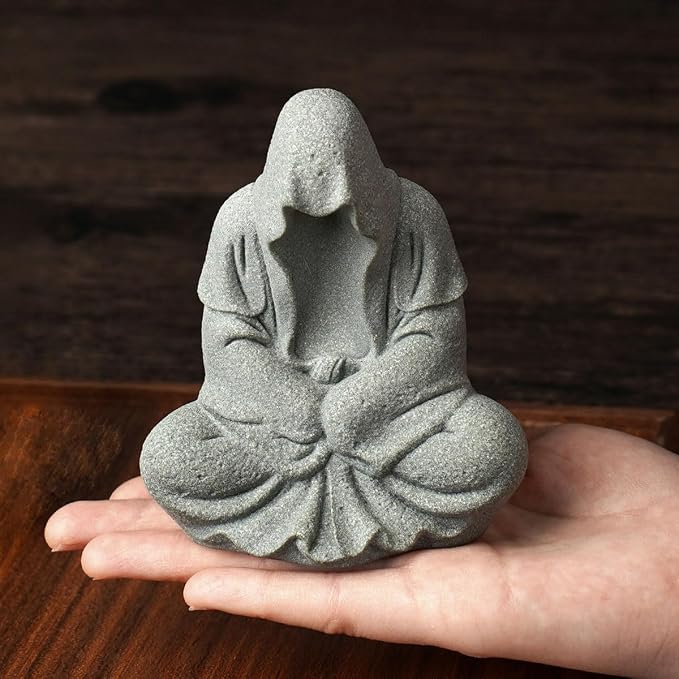Aquarium Buddah Statue Sandstone Zen Buddha Sculptures for Garden Fish Tank Home Decorations (A)