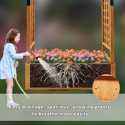 Raised Garden Bed with Wood Trellis Set of 2 Outdoor Planter Box for Tomatoes Climbing Vegetables Herbs Flowers Patio Pots Tall Hanging Roof 2 Drainage Holes Orange, 42.51" L x 17.32" W x 67" H
