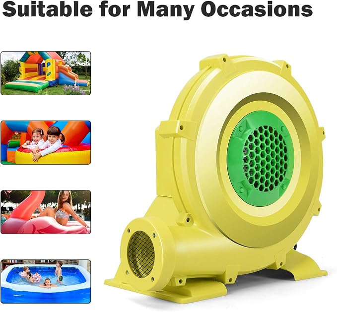 COSTWAY Bounce House Blower 950 Watt 1.25 HP for Inflatable Bounce House Bouncy Castle,Yellow/Green