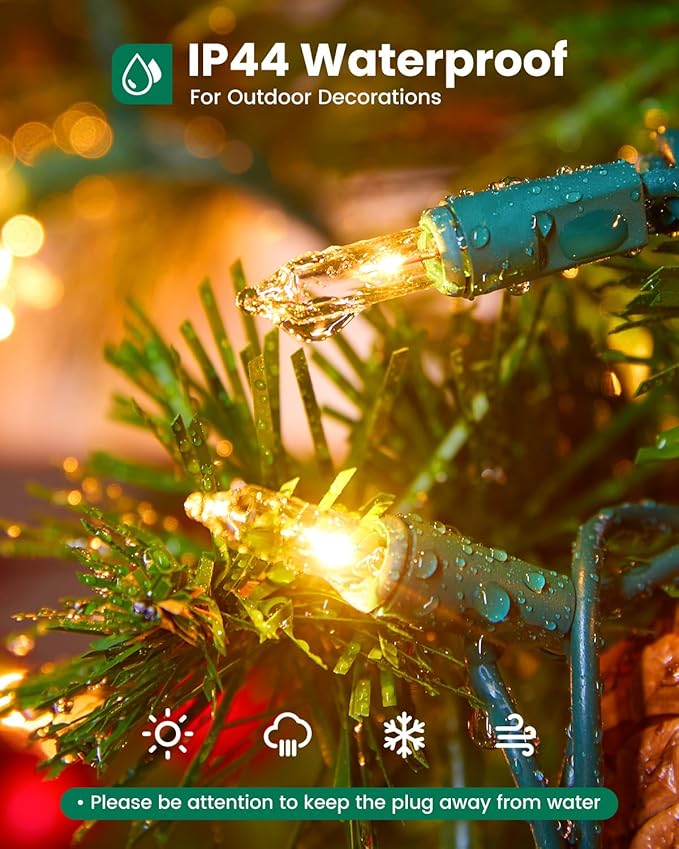 Minetom Clear Christmas String Lights 3 Pack 20 Feet 100 Counts Warm Mini Lights for Christmas Indoor Outdoor Patio Wreath Garden Wedding Party Thanksgiving Holiday Decorations, Green Wire