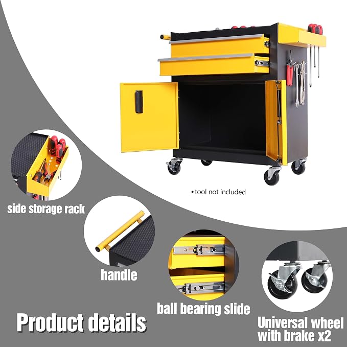 Tool Chest Heavy Duty Cart Steel Rolling Tool Box with Lockable Doors (TZ12 Black Yellow)