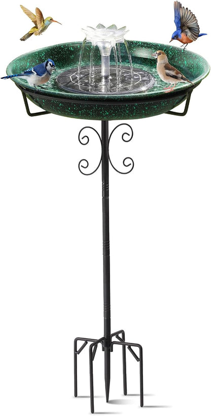 Solar Powered Bird Bath with Fountains for Hummingbirds,Stable Stylish Design with 5-Prong Base Stake Metal Bird Bath for Outside Yard Lawn Patio Garden