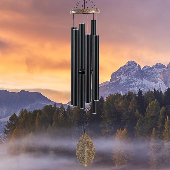 Wind Chimes Outside Deep Tone, 45 in WindChimes Large with 6 Heavy Tubes, Large Deep Tone Wind Chime Outdoor for Garden Hanging Décor,Sympathy Gifts, Black
