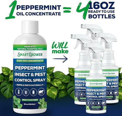 Peppermint Insect & Pest Control Best Value Concentrate - Repels Insects & Pests for Home, Indoor, Outdoor, Garden - Maximum Strength Concentrate (Makes Half Gallon RTU) 4 oz