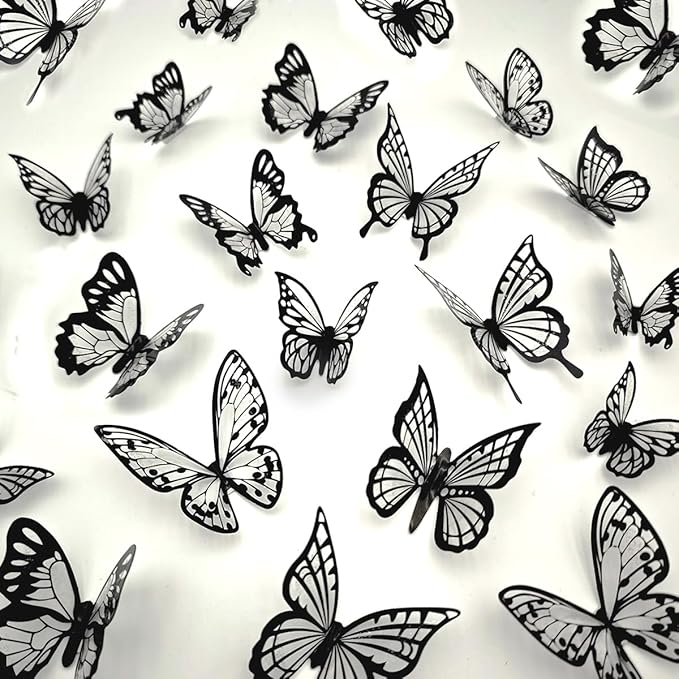 Butterfly Wall Decals - Black-72pcs 3D Butterflies Removable Mural Wall Stickers for Home Room Bedroom Decorations