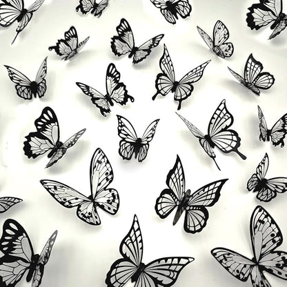Butterfly Wall Decals - Black-72pcs 3D Butterflies Removable Mural Wall Stickers for Home Room Bedroom Decorations