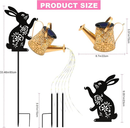 VOOKRY Solar Lights Outdoor,Watering Can with Bunny Silhouette Stake | Garden Gifts for Mom,Women&Garden Lovers Waterproof Metal Garden Water kettle,Decorative Yard Patio Lawn Pathway Decor(1Pack)