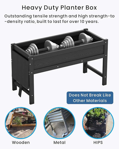 HDPE Raised Garden Bed with Legs, 49x21x27in All-Weather Heavy Duty Planter Box, Outdoor Elevated Garden Bed for Seeds, Herb, Flower, Vegetable (Black)