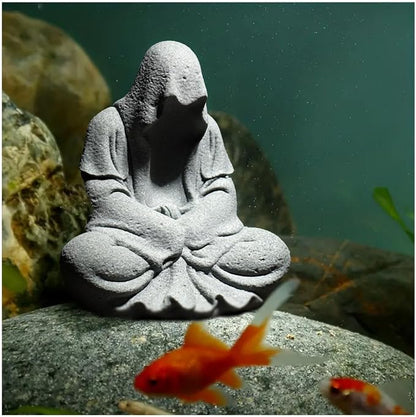 Aquarium Buddah Statue Sandstone Zen Buddha Sculptures for Garden Fish Tank Home Decorations (A)