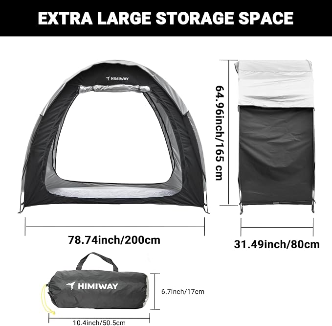 Himiway Bike Storage Shed Tent with Double Doors for 2 Bikes PU4000 Silver Coated Waterproof Anti-Dust 210D Oxford Fabric Portable Foldable Outdoor Bicycle Cover Shelter Carry Bag for Home Garden