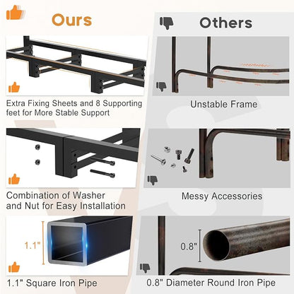 4ft Firewood Rack Outdoor with Waterproof Widened Cover, Heavy Duty Firewood Holder, Powder-coated Wood Rack with Hooks, Firewood Storage Rack for Fireplace Deck Patio