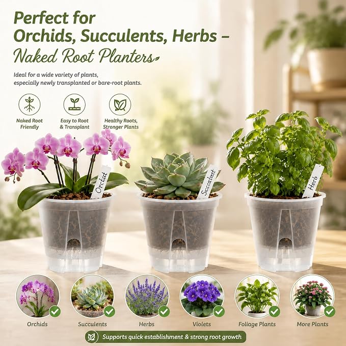 Self Watering Pots Clear – 9 Pcs Indoor & Outdoor Planters with 5", 6", 7" Sizes, Deep Reservoir, High Drainage & Breathable Design, Perfect for Busy, Travel, Beginner Plant Care