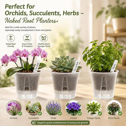 Self Watering Pots Clear – 9 Pcs Indoor & Outdoor Planters with 5", 6", 7" Sizes, Deep Reservoir, High Drainage & Breathable Design, Perfect for Busy, Travel, Beginner Plant Care