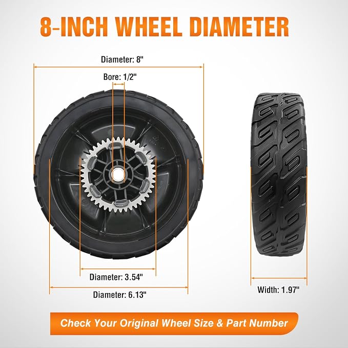 Yesker Lawn Mower Wheels Replacement 8 Inch 42710-VR8-N00ZA Assembly, Honda Lawnmower Rear Wheels Compatible with HRN216 Series for Self-Propelled Walk-Behind, 2-Pack