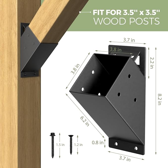 4 Pcs Pergola Brackets, 45-Degree Angle Bracket, Fit for 4''x4'' Wood Posts, Specially for Reinforcing Pergolas and Gazebos Garages, Tree Houses, Patios, Lawns, Cabins, Yards,…
