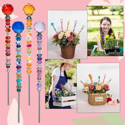 230 Pcs DIY Beaded Garden Stakes Kit with Crystal Stoppers | Garden stakes kit with beads colorful crystal stoppers, DIY fairy wands, garden decor, outdoor crafts