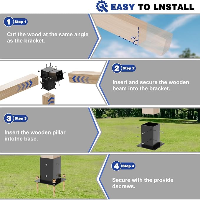 Pergola Kit with Brackets, 15°Slanted Roof Pergola Bracket Kit, Roof Wall Mount Extension Bracket Kit 3-Way Brackets for Pergola 4"x 4" (Actual 3.5" X 3.5") Lumber