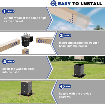 Pergola Kit with Brackets, 15°Slanted Roof Pergola Bracket Kit, Roof Wall Mount Extension Bracket Kit 3-Way Brackets for Pergola 4"x 4" (Actual 3.5" X 3.5") Lumber