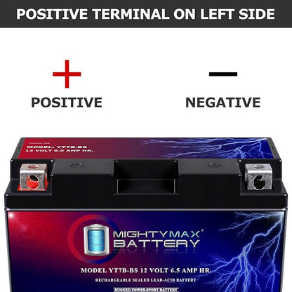 Mighty Max Battery YT7B-BS -12 Volt 6.5 AH, 110 CCA, Rechargeable Maintenance Free SLA AGM Motorcycle Battery (1 Pack)