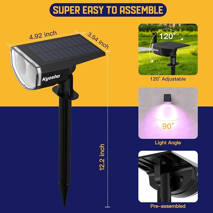 Kyosho Color Changing Solar Outdoor Lights, 9 Lighting Modes Halloween Christmas Lights, Waterproof RGBW Multicolor Solar Spotlight for Tree Pool Garden, 4 Pack