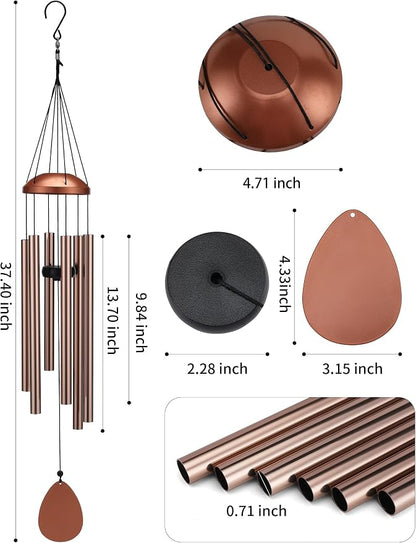 Large Aluminium Wind Chimes for Outside 37" Coffee Wind Catcher | Deep Tone,Soothing Melody,Zen Atmosphere,Garden Patio Outdoor Decor,Memorial Wind Chimes,Gift for Mom Women Grandma Neighbor