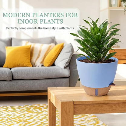 Ecolley 8/10/12 Inch Self Watering Pots for Indoor/Outdoor Plants - Large Plastic Planter with Drainage Holes, Water Level Indicator & Deep Reservoir, Modern Decorative Flower Pots (Light Blue) | Indoor/Outdoor Plants, Large Plastic Planter, Drainage H...