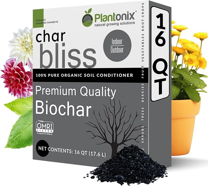 Char Bliss (16 Qts) - Organic Biochar Soil Amendment for Plants & Gardening | OMRI-Listed BioChar Plant Charcoal - Charcoal for Plants, Potting Soil, & Fertilizer - Horticultural Charcoal Alternative
